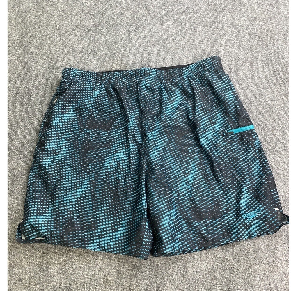 Speedo Swim Trunks Mens XXL Aqua Black Active Swim Athletic TurboDri Poolside